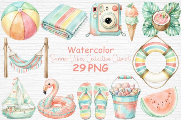 Download Watercolor Summer Vibes Clipart PNG - Watercolor summer Collection