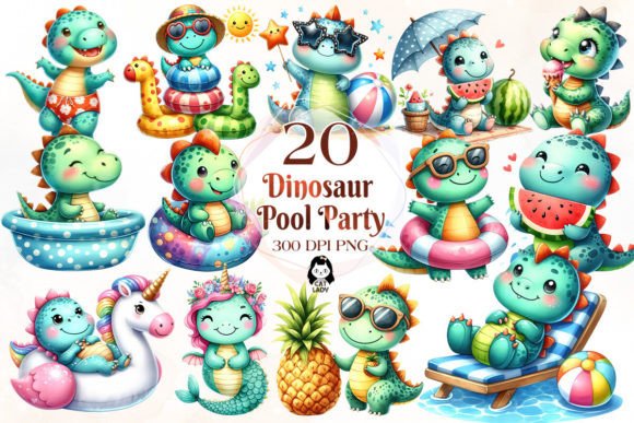 Download Dinosaur in Pool Party Clipart Bundle - Premium Resources