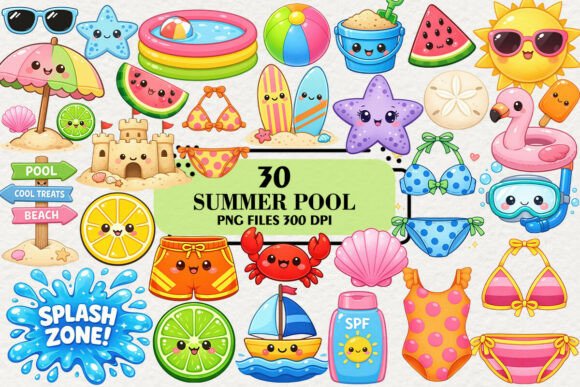 Download Kawaii Summer Pool Party Clipart Bundle - Pool Collection