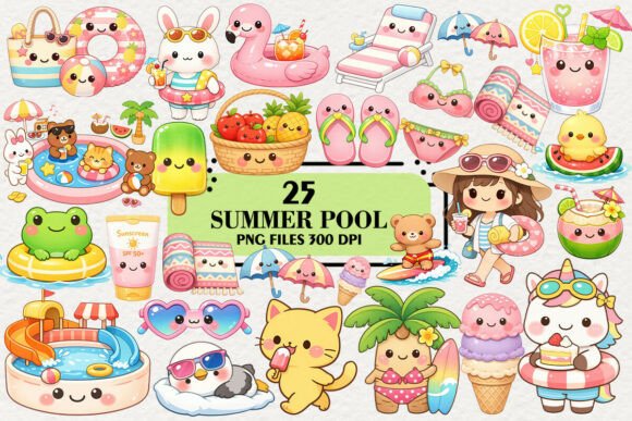 Download Kawaii Summer Pool Clipart Bundle - Pool Collection