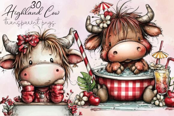 Download Whimsical Pool Day Highland Cow Clipart - Premium Resources