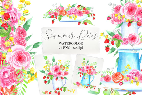 Download Watercolor Summer Roses Clipart - Watercolor summer Collection