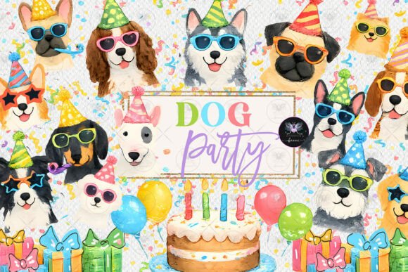 Download Dog Party Clipart Watercolor - Dog Collection