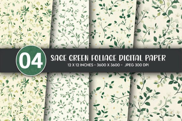 Download Sage Green Foliage Digital Paper - Sage green foliage Collection