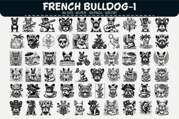Download French Bulldog Vector Clipart–60 Design - Dog Collection