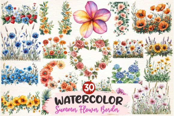 Download Watercolor Summer Flower Border Clipart - Watercolor summer Collection