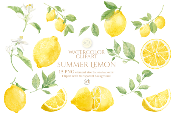 Download Watercolor Summer Lemon Clipart Set - Watercolor summer Collection
